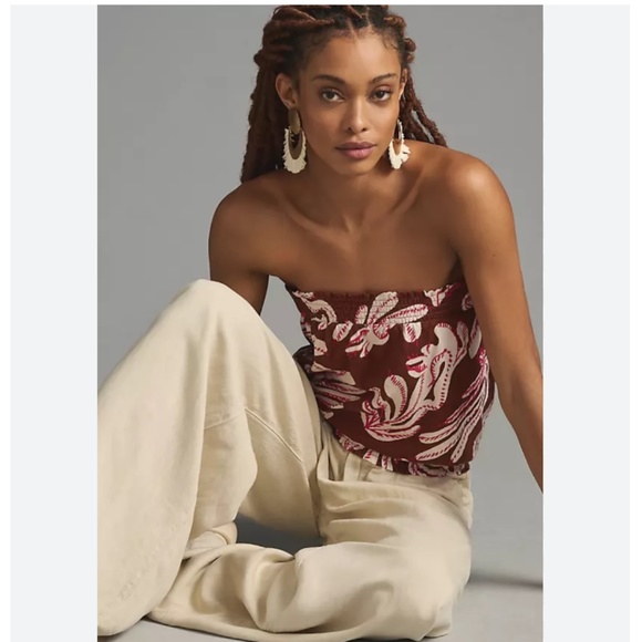 Brand New ANTHROPOLOGIE STRAPLESS SMOCKED BUBBLE TOP - Picture 1 of 9